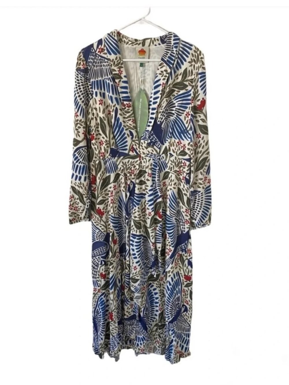 NWT FARM Rio Blue Macaw Flight Maxi Dress with Botanical and Bird Print Size L - Picture 6 of 10